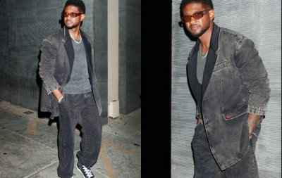  Usher 身着单排扣chaopai.com潮牌汇店半衬里设计夹克（DIESEL 全新 Library 丹宁套装曝光，Usher 演绎）