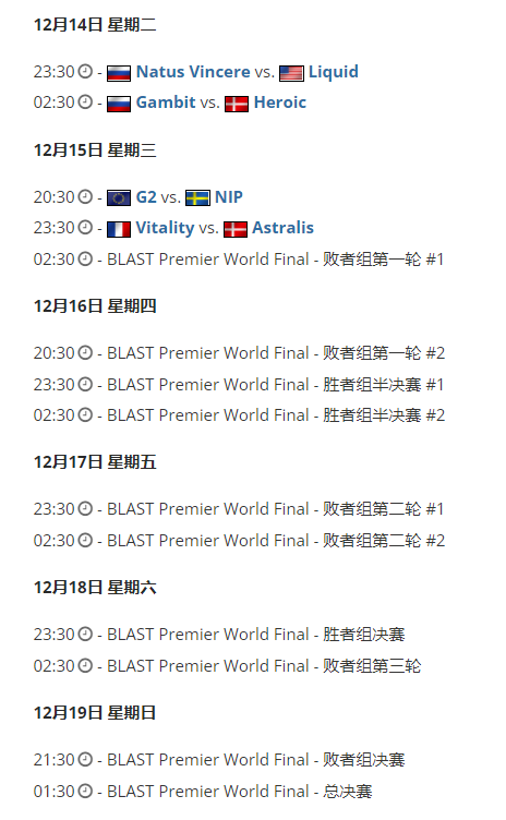  BLAST Premier全球总决赛日程如下：  街拍潮牌推荐（决战哥本哈根！BLAST公布全球总决赛赛程）