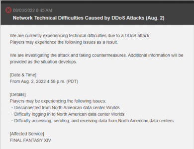 无法接受和发送数据等问题 街拍潮牌推荐（《最终幻想14》官方声明 游戏在北美地区遭受DDoS攻击）
