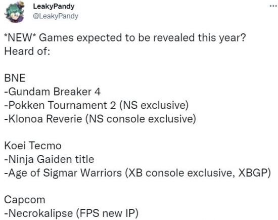 他听说过的今年任天堂将发布的游戏包括：《异度之刃》系列外传(动作/冒险)、《星球大战：侠盗中队4》(由Crytek开发)、《马里奥赛车10/Crossroads》(两个名称都有 2022冬季潮牌新款推荐（传闻：任天堂将在2月举行直面会 今年新作有《马里奥赛车10》）