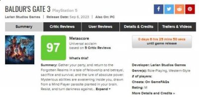 《博德之门3》PS5版媒体评分解禁 M站均分97 喜爱潮牌有哪些（《博德之门3》PS5版媒体评分解禁 M站均分97）