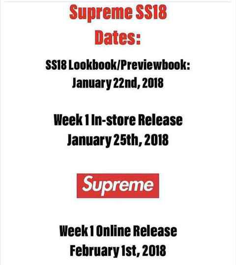 Supreme 2018春夏系列发售时间 Supreme 18SS何时开卖