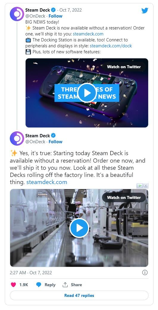 Valve表示Steam Deck现在无需预订即可购买