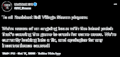 有部分玩家透露自己在steam更新生化危机8的时候会遇到游戏崩溃的BUG 潮牌游戏互动（生化危机8Steam更新遇崩溃BUG 官方正在修复）