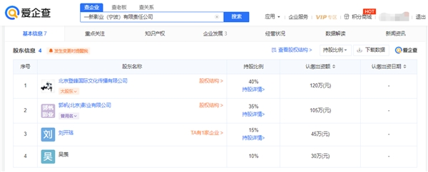 爱企查显示吴京郭帆等共同成立影业公司